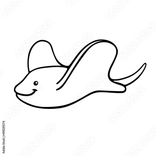 Kids coloring page of cute stingray. Isolated illustration outline drawing cute cartoon animal underwater world. Vector printable clipart.
