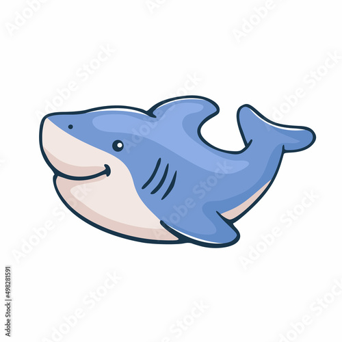 Vector illustration cartoon cute shark isolated on white background. Vector illustration sea character underwater world. Printable clipart with drawing fish.