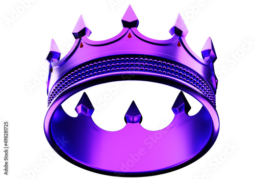 Purple crown. Detailed royal crown on white. Metaphor of premium. Very Peri color crown isolated. Concept of monarchy and royal family. Corona visualization. Cartoon style. 3d rendering.