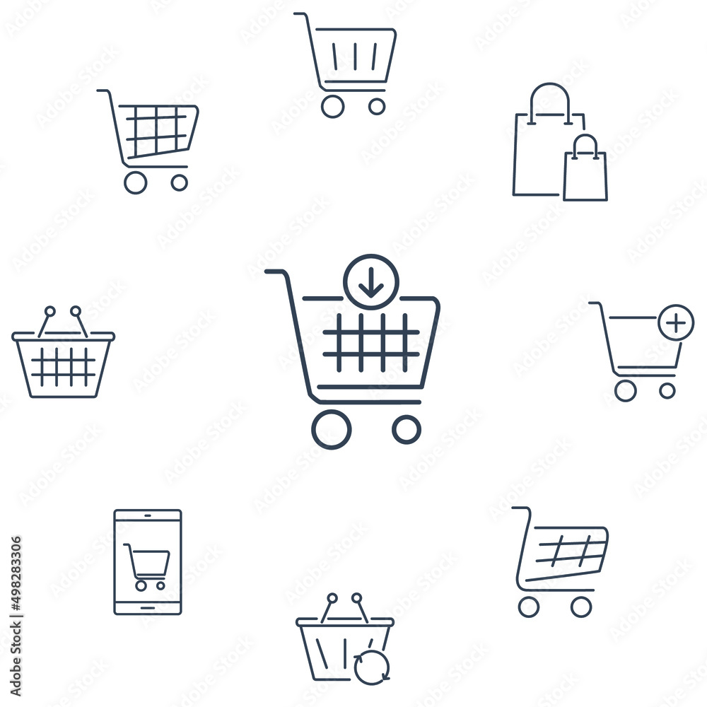 shopping baskets and carts icons set . shopping baskets and carts pack symbol vector elements for infographic web