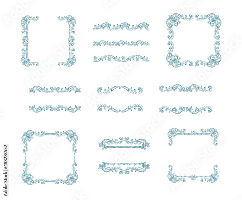 Vector set of decorative frames, borders and dividers in vintage retro style