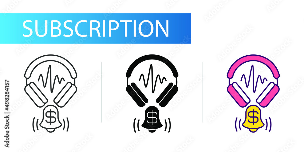 subscription to music, audio, podcasts. Icons set