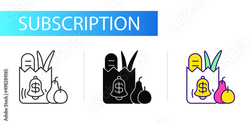 grocery delivery subscription. Icons set