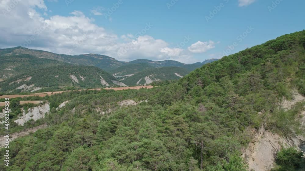High mountains covered with trees. The mountain range seen from the bird's eye view. High mountains covered with trees. The mountain range seen from the bird's eye view.