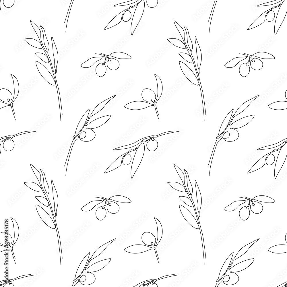 Fototapeta premium Seamless pattern with green olives on a white background. Design for fabric, textile, wallpaper and packaging
