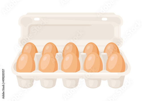 Illustration of brown chicken eggs in carton pack. Image for food and agricultural industries.