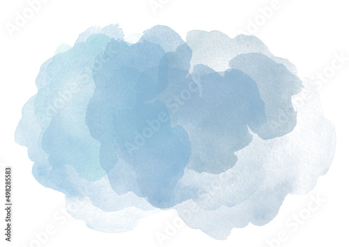 Watercolor blue and gray clouds. Watercolor abstract Blots on white background. Colorful gradient Blobs, mottled blurred splashes