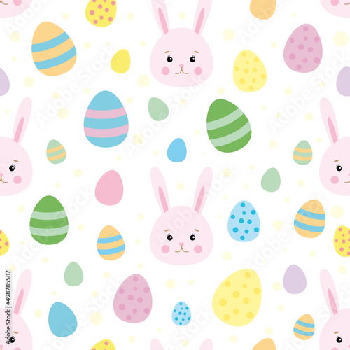Easter pattern with colorful eggs and rabbits.