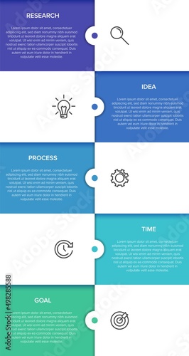 Vertical infographic design with icons and 5 options or steps. Thin line. Infographics business concept. Can be used for info graphics, flow charts, presentations, mobile web sites, printed materials.