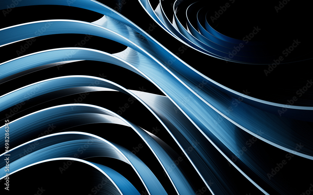 Metal curve geometry with dark background, 3d rendering. - obrazy, fototapety, plakaty 