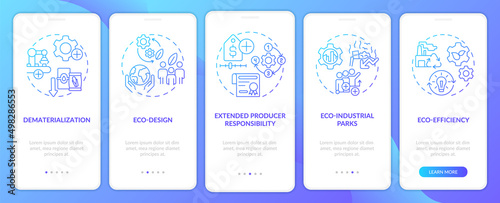 Areas of industrial ecology blue gradient onboarding mobile app screen. Walkthrough 5 steps graphic instructions pages with linear concepts. UI, UX, GUI template. Myriad Pro-Bold, Regular fonts used photo
