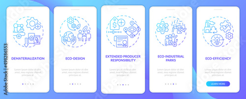 Areas of industrial ecology blue gradient onboarding mobile app screen. Walkthrough 5 steps graphic instructions pages with linear concepts. UI, UX, GUI template. Myriad Pro-Bold, Regular fonts used