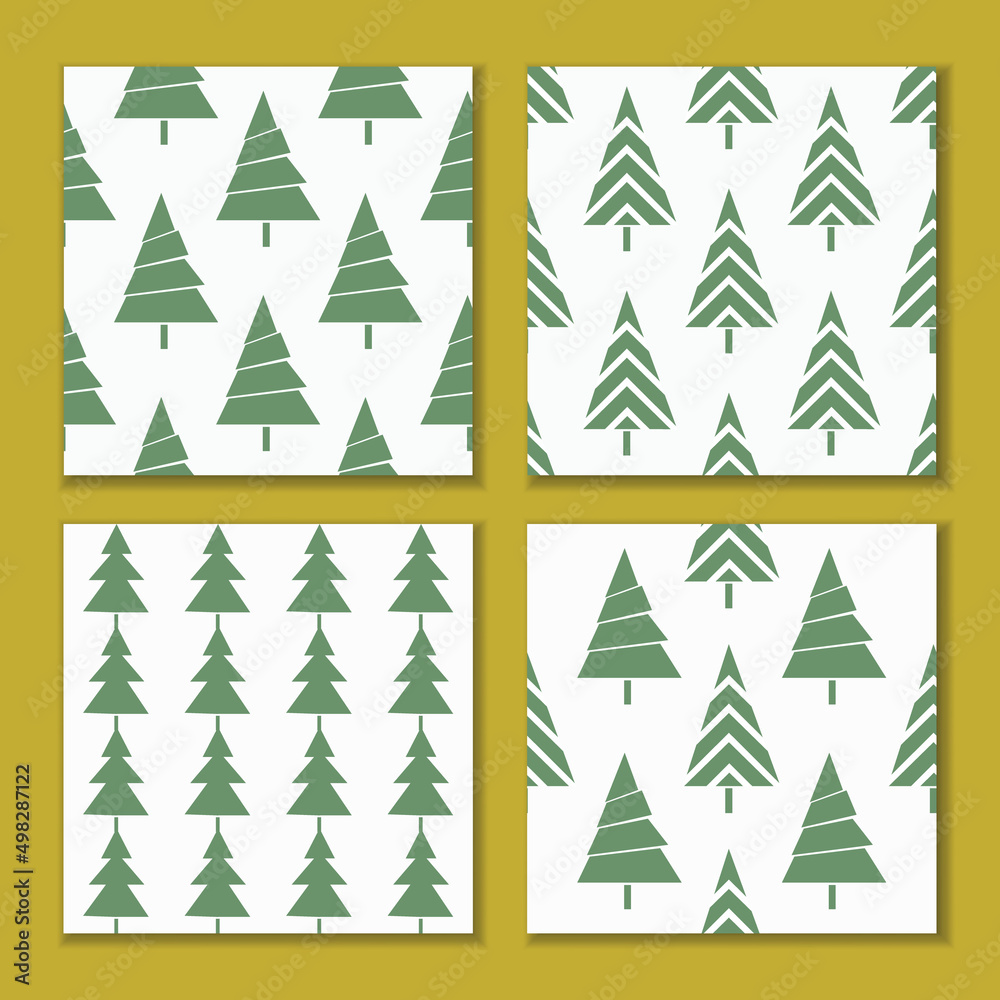 A set of seamless patterns of stylized simple shape Christmas trees. Holiday vector background for wrapping paper, gifts and home textiles A set of seamless patterns of stylized simple shape Christmas trees. Holiday vector background for wrapping paper, gifts and home textiles