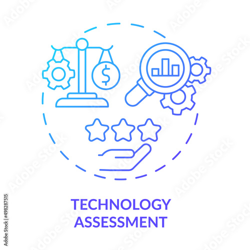 Technology assessment blue gradient concept icon. Development strategy. Tool of industrial ecology abstract idea thin line illustration. Isolated outline drawing. Myriad Pro-Bold font used