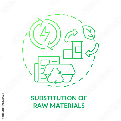 Substitution of raw materials green gradient concept icon. Industrial ecology. Cleaner production option abstract idea thin line illustration. Isolated outline drawing. Myriad Pro-Bold font used