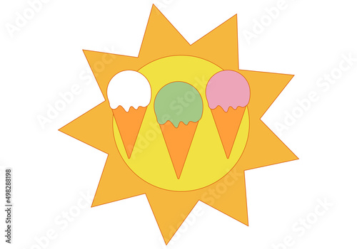 Icono de sol con tres helados. 