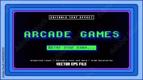Editable Arcade Game Font. Typography Template Text Effect Style. Lettering Vector Illustration Logo.

