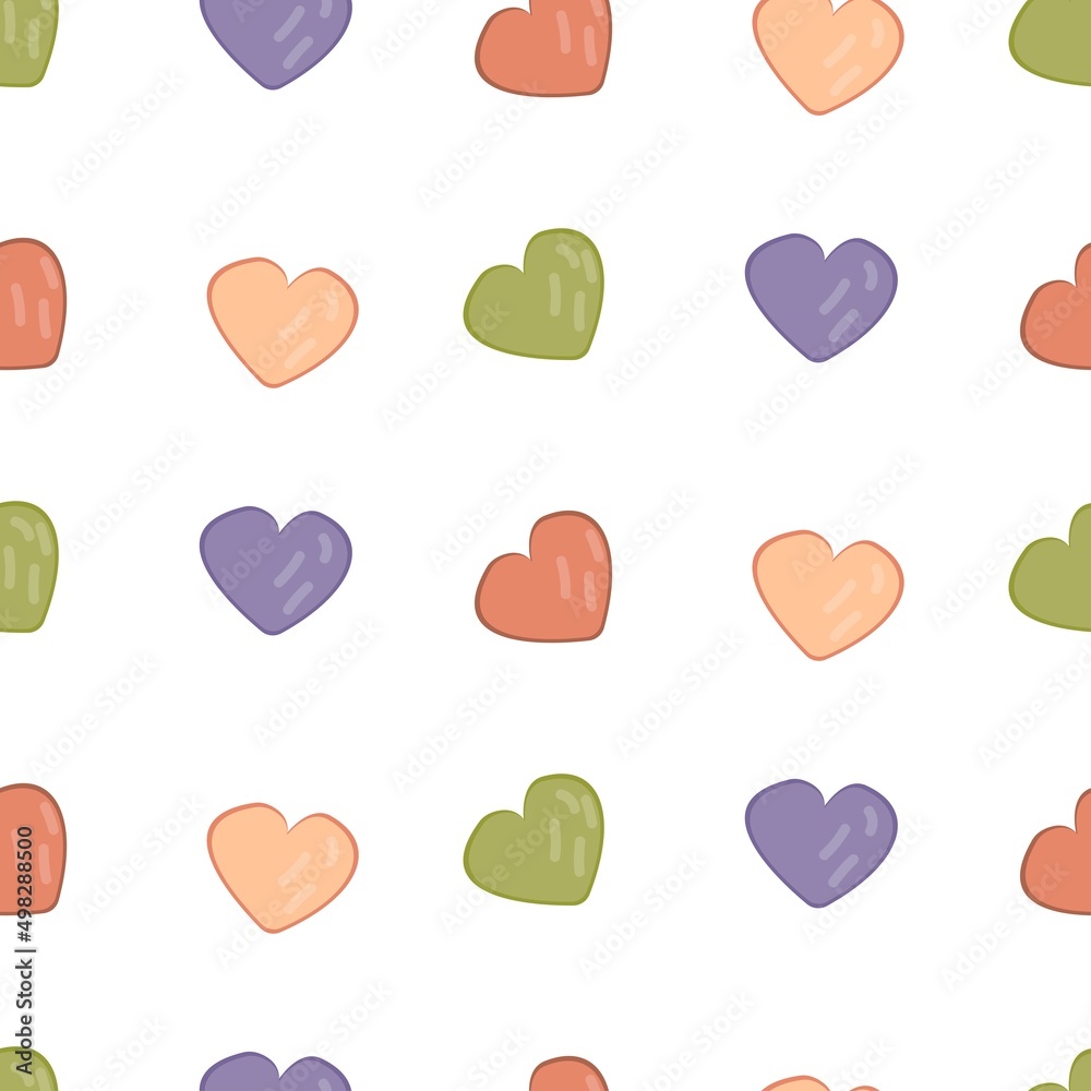 Multicolored hearts seamless pattern. Vector illustration background for cards and banners, flyers and wallpaper decor and scrapbooking.