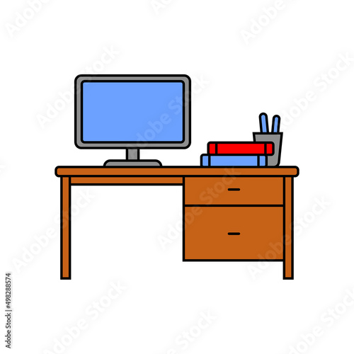 Desk vector illustration in simple design isolated on white background. Desk icon in linear color style