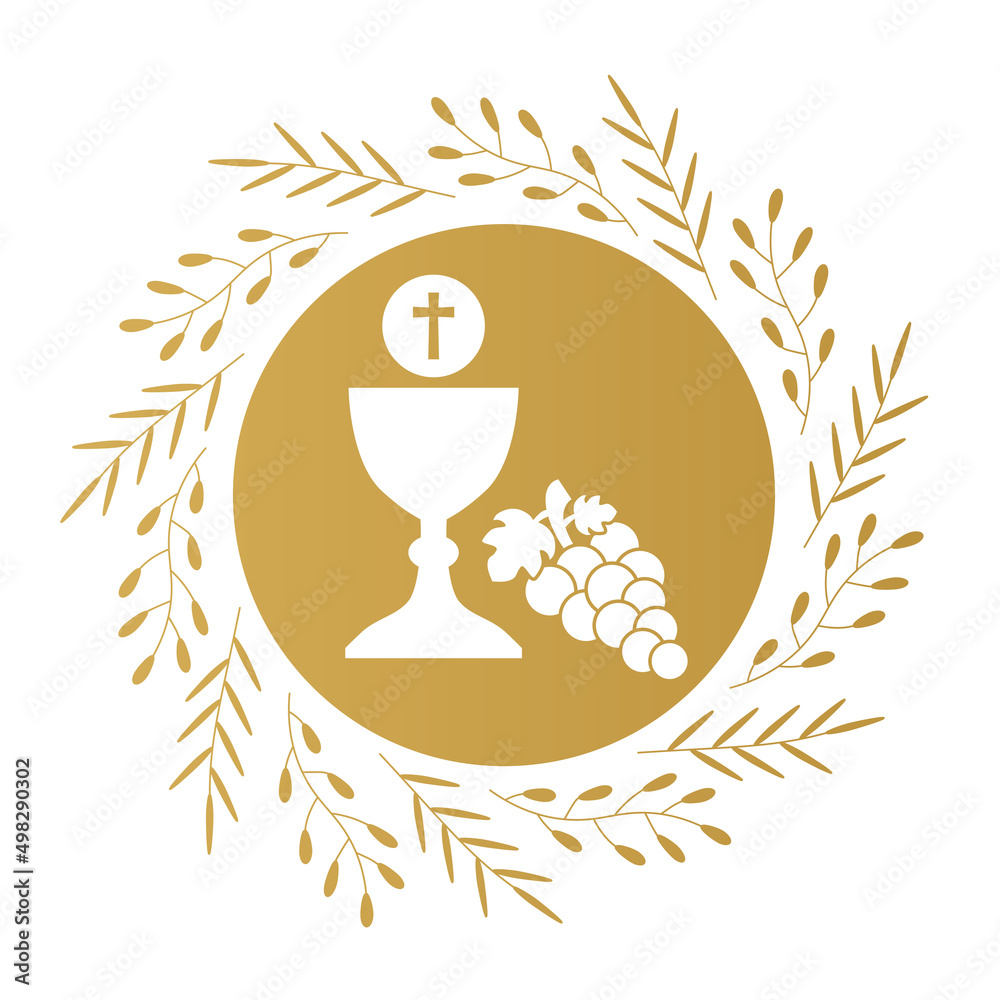 golden Holy Communion invitation design template -vector illustration