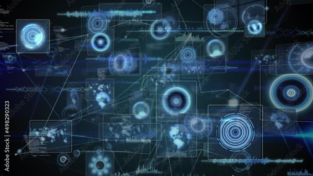 Animation of financial data processing on black background Animation of financial data processing on black background