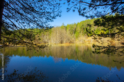 Bozcaarmut lake in Bilecik Turkey in the sunny early morning photo