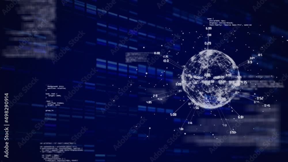 Animation of financial data processing on blue background