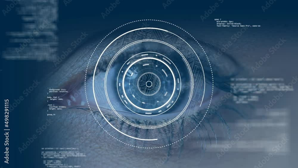Animation of financial data processing and scope scanning over eye