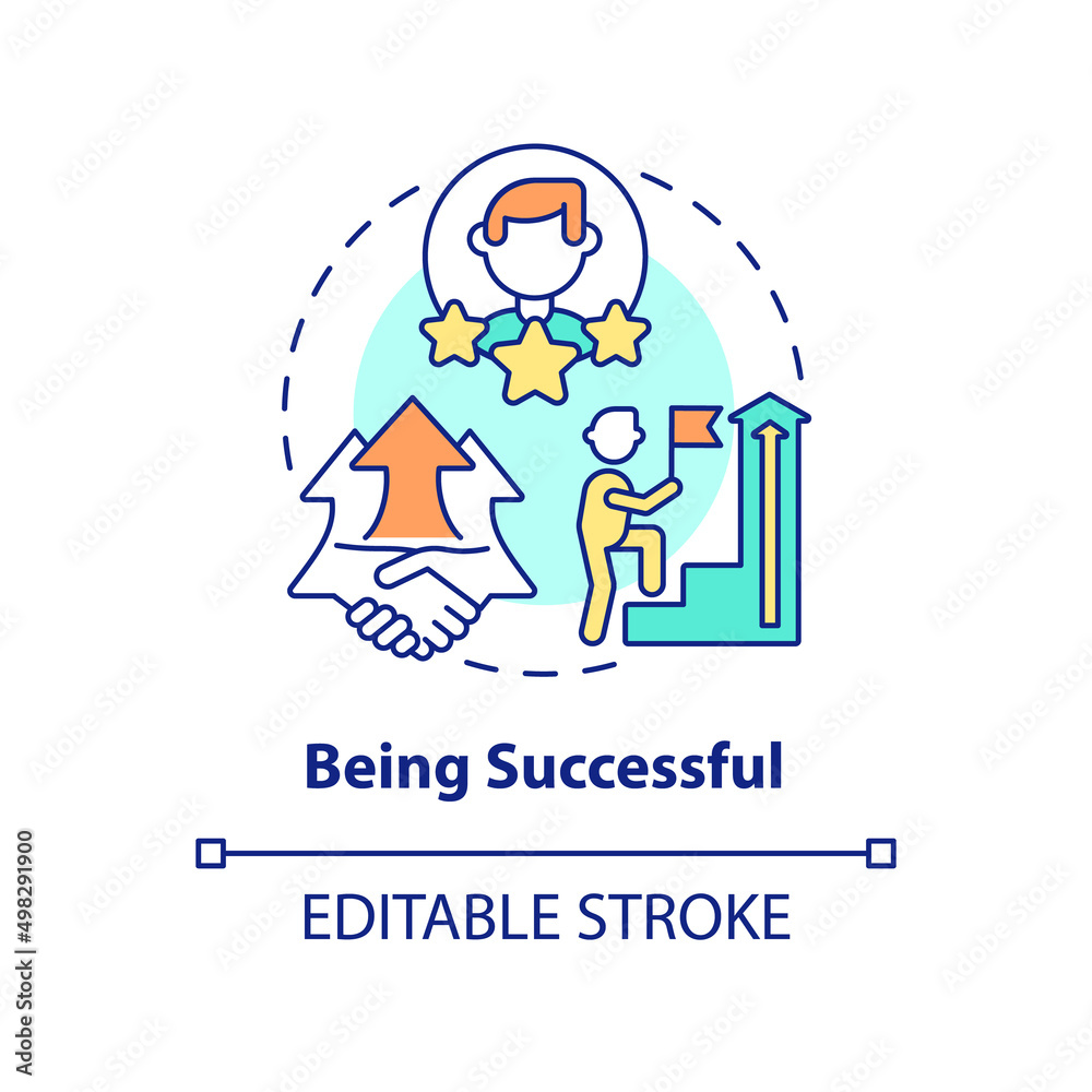 Being successful concept icon. Achieving goals and growth. Charisma benefit abstract idea thin line illustration. Isolated outline drawing. Editable stroke. Arial, Myriad Pro-Bold fonts used Being successful concept icon. Achieving goals and growth. Charisma benefit abstract idea thin line illustration. Isolated outline drawing. Editable stroke. Arial, Myriad Pro-Bold fonts used