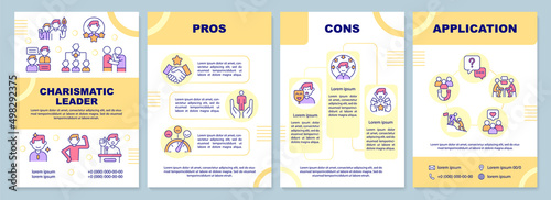 Charismatic leadership orange brochure template. Inspire and motivate. Leaflet design with linear icons. 4 vector layouts for presentation, annual reports. Arial-Black, Myriad Pro-Regular fonts used