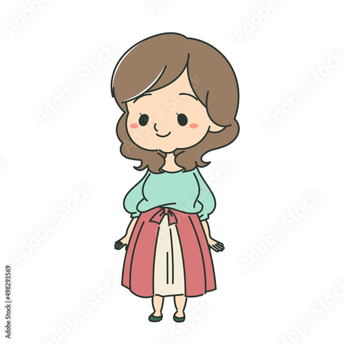 おだやかな微笑みを浮かべるプラスサイズ女子のイラスト　カラー