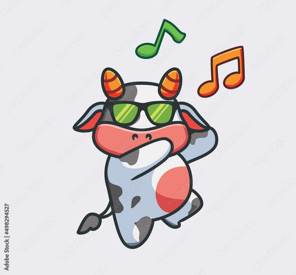 cute cow dancing and sing a song. isolated cartoon animal nature illustration. Flat Style suitable for Sticker Icon Design Premium Logo vector. Mascot Character cute cow dancing and sing a song. isolated cartoon animal nature illustration. Flat Style suitable for Sticker Icon Design Premium Logo vector. Mascot Character