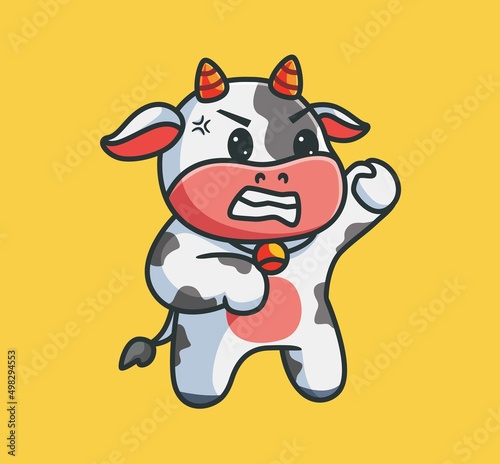 cute cow angry expression. isolated cartoon animal nature illustration. Flat Style suitable for Sticker Icon Design Premium Logo vector. Mascot Character