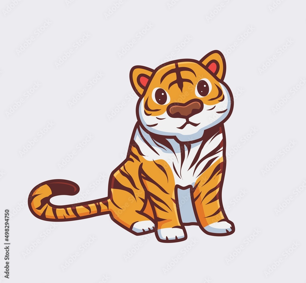 Fototapeta premium cute tiger calm. isolated cartoon animal nature illustration. Flat Style suitable for Sticker Icon Design Premium Logo vector. Mascot Character