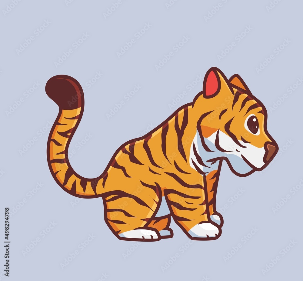cute tiger sitting. isolated cartoon animal nature illustration. Flat Style suitable for Sticker Icon Design Premium Logo vector. Mascot Character