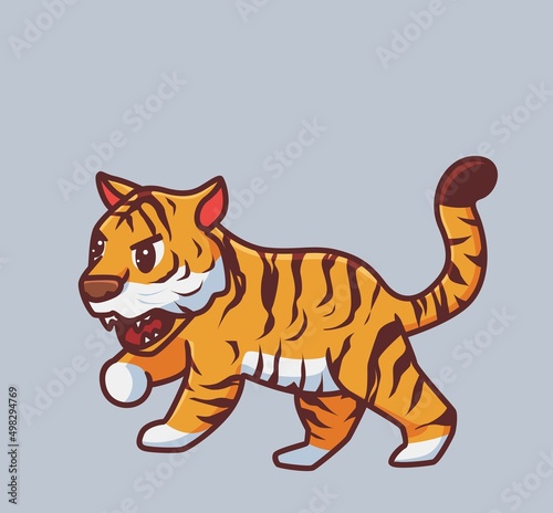 cute tiger roaming. isolated cartoon animal nature illustration. Flat Style suitable for Sticker Icon Design Premium Logo vector. Mascot Character