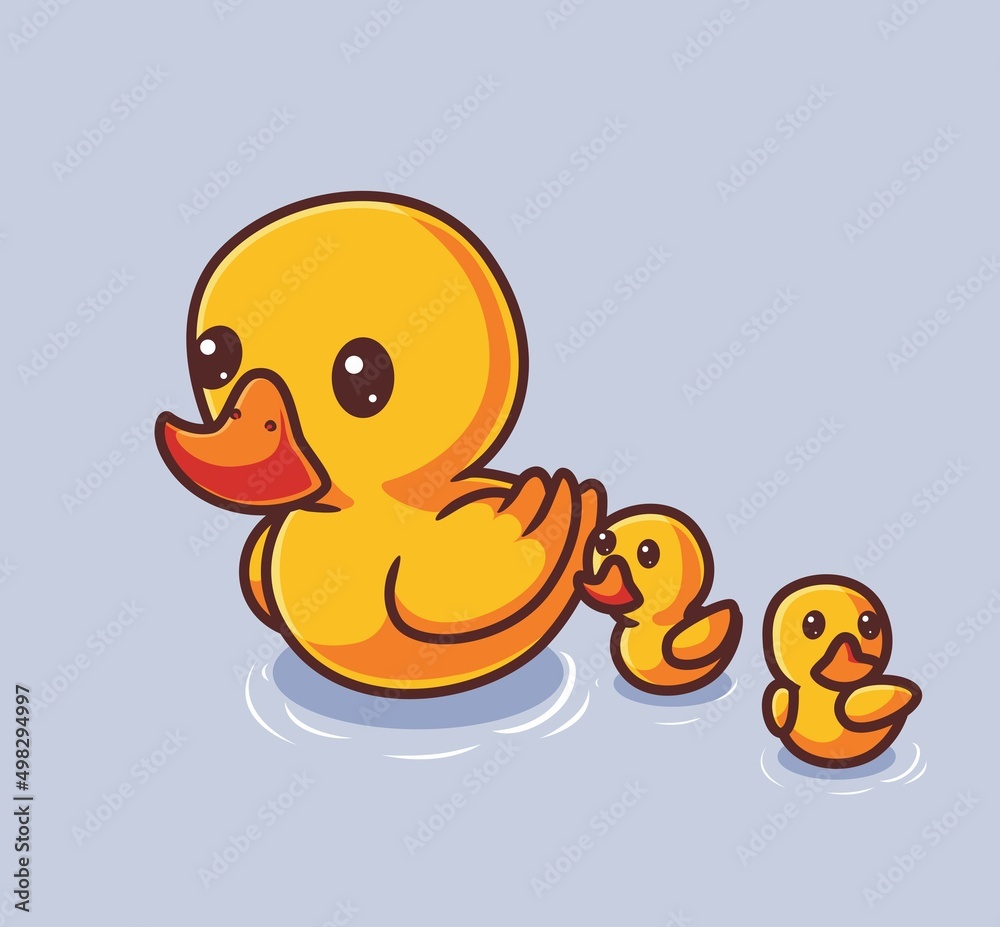 Fototapeta premium cute yellow duck family mom and children. isolated cartoon animal nature illustration. Flat Style suitable for Sticker Icon Design Premium Logo vector. Mascot Character