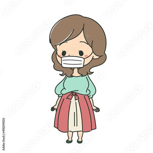 マスクを付けたプラスサイズ女子のイラスト　カラー