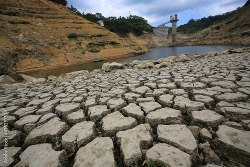 Fototapeta the dam during drought season in Hong Kong, Lower Shing Mun Reservoir