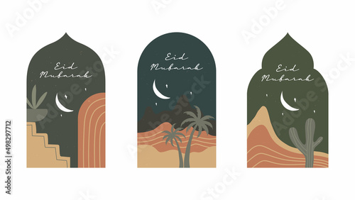 Eid Mubarak or Eid Al Fitr greeting cards vector illustration design template. Suitable for poster, banner, campaign, and invitation card