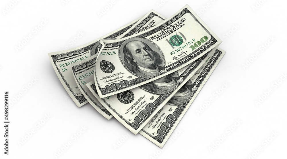 3d American one hundred U.S. dollars Money, notes of 100 dollar in white background. Money from brazil. Earn money. Currency. Money banknote 3d American one hundred U.S. dollars Money, notes of 100 dollar in white background. Money from brazil. Earn money. Currency. Money banknote
