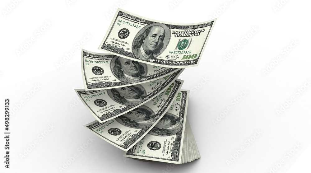 3d American one hundred U.S. dollars Money, notes of 100 dollar in white background. Money from brazil. Earn money. Currency. Money banknote 3d American one hundred U.S. dollars Money, notes of 100 dollar in white background. Money from brazil. Earn money. Currency. Money banknote