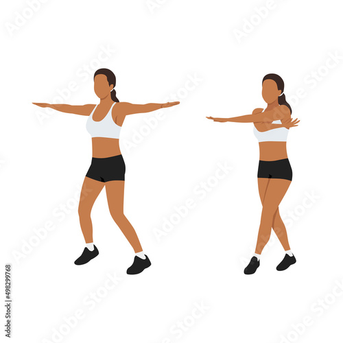 Woman doing Cross jacks exercise. Flat vector illustration isolated on white background