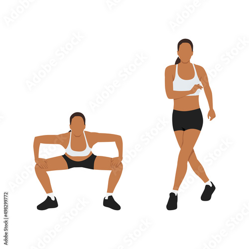 Woman doing Gate swings exercise. Flat vector illustration isolated on white background