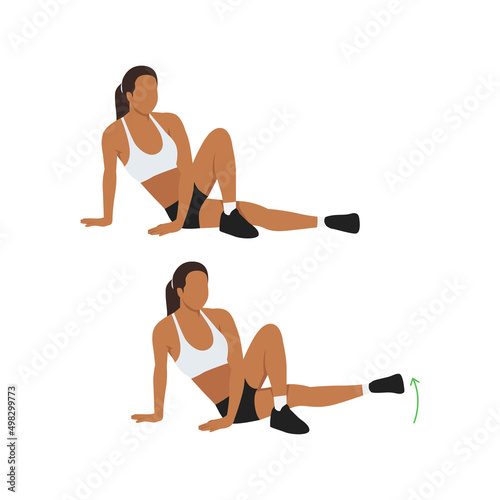 Woman doing Inner Thigh Lifts exercise flat vector illustration isolated on white background