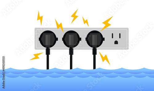 Flood area , power outlet short circuit due to flood, Natural disaster with house, Heavy rain and storm .