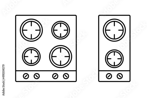 Gas stove top view line icon set. Clipart image isolated on white background