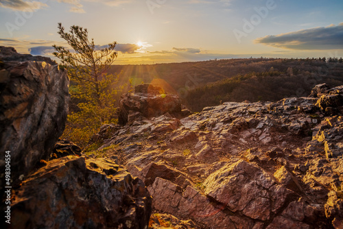 Sunset in the Sarka valley in Prague. Most of the valley is protected as the Sarka Nature Park. Some localities are declared nature reserves and natural monuments photo