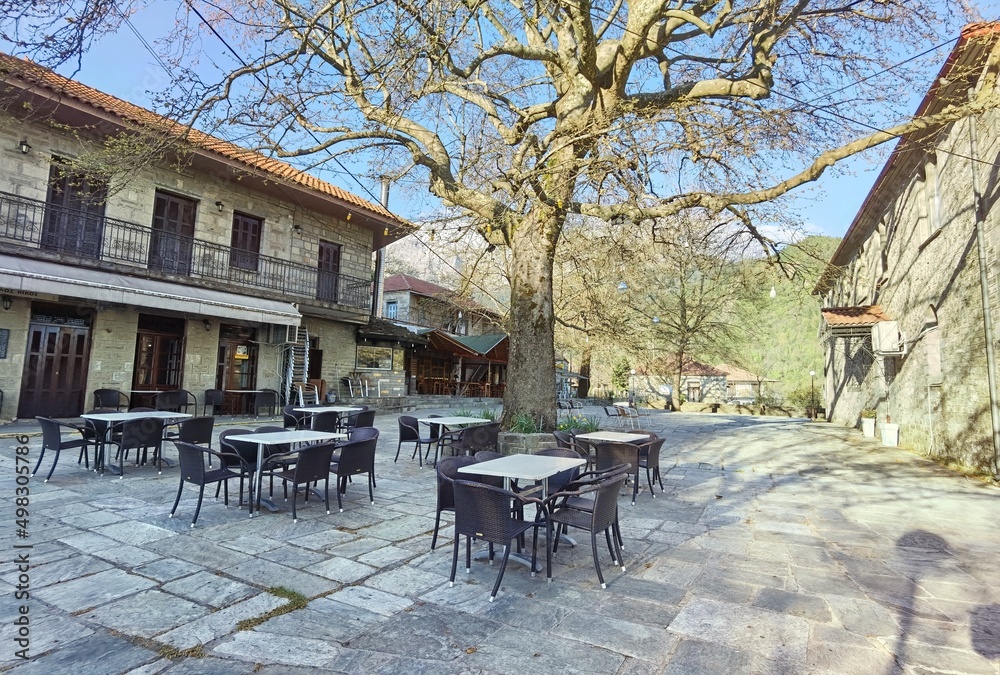 kypseli village cental square in arta perfecture greece winter season