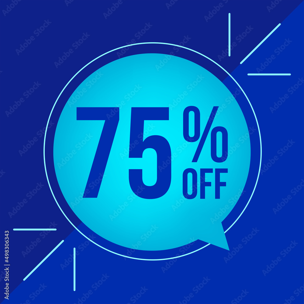 75% off, discount for big sales. Cyan balloon on blue background 75% off, discount for big sales. Cyan balloon on blue background